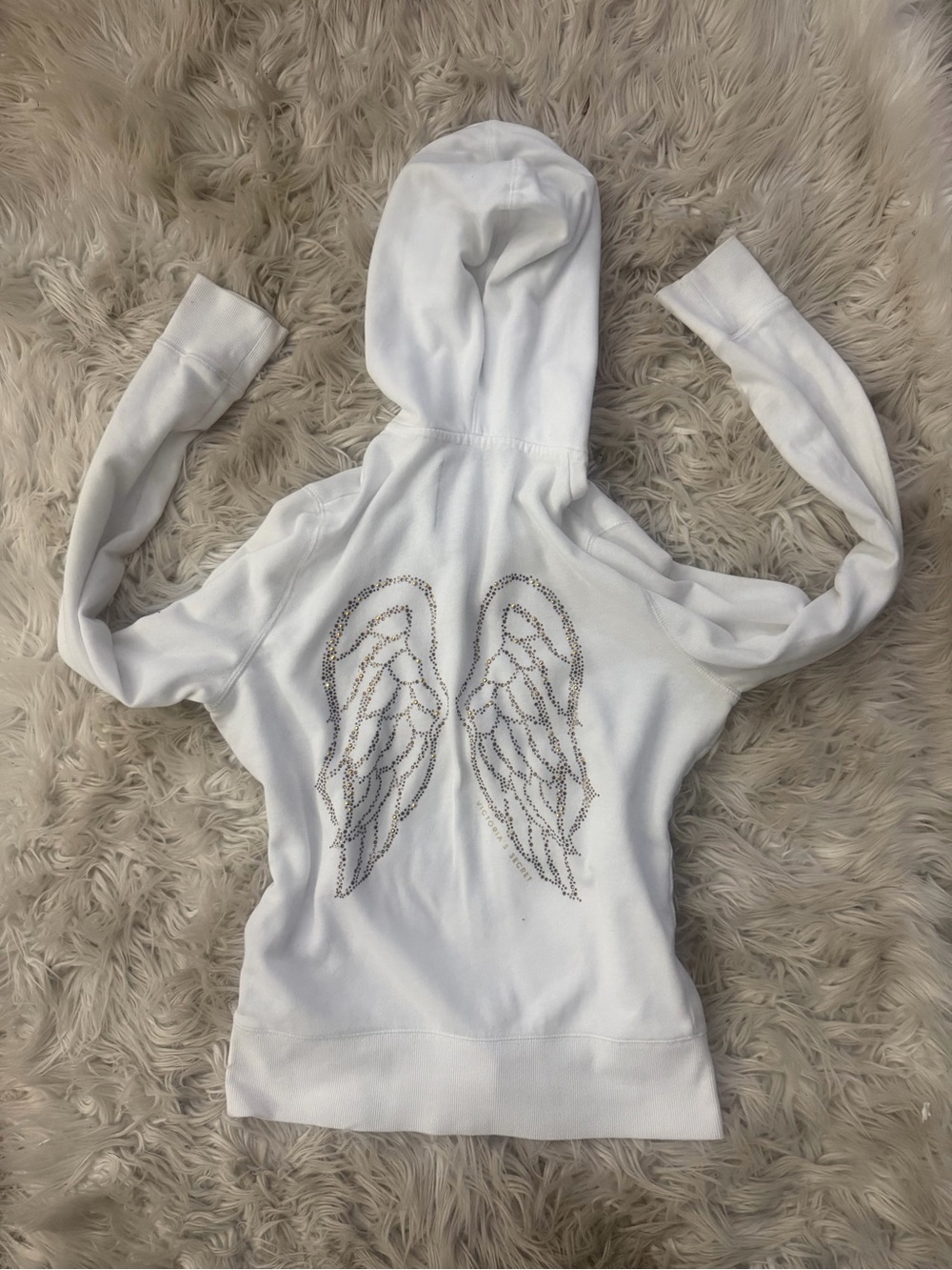 Y2K RARE Victoria's Secret White Zip Hoodie with Gold Wing Detail